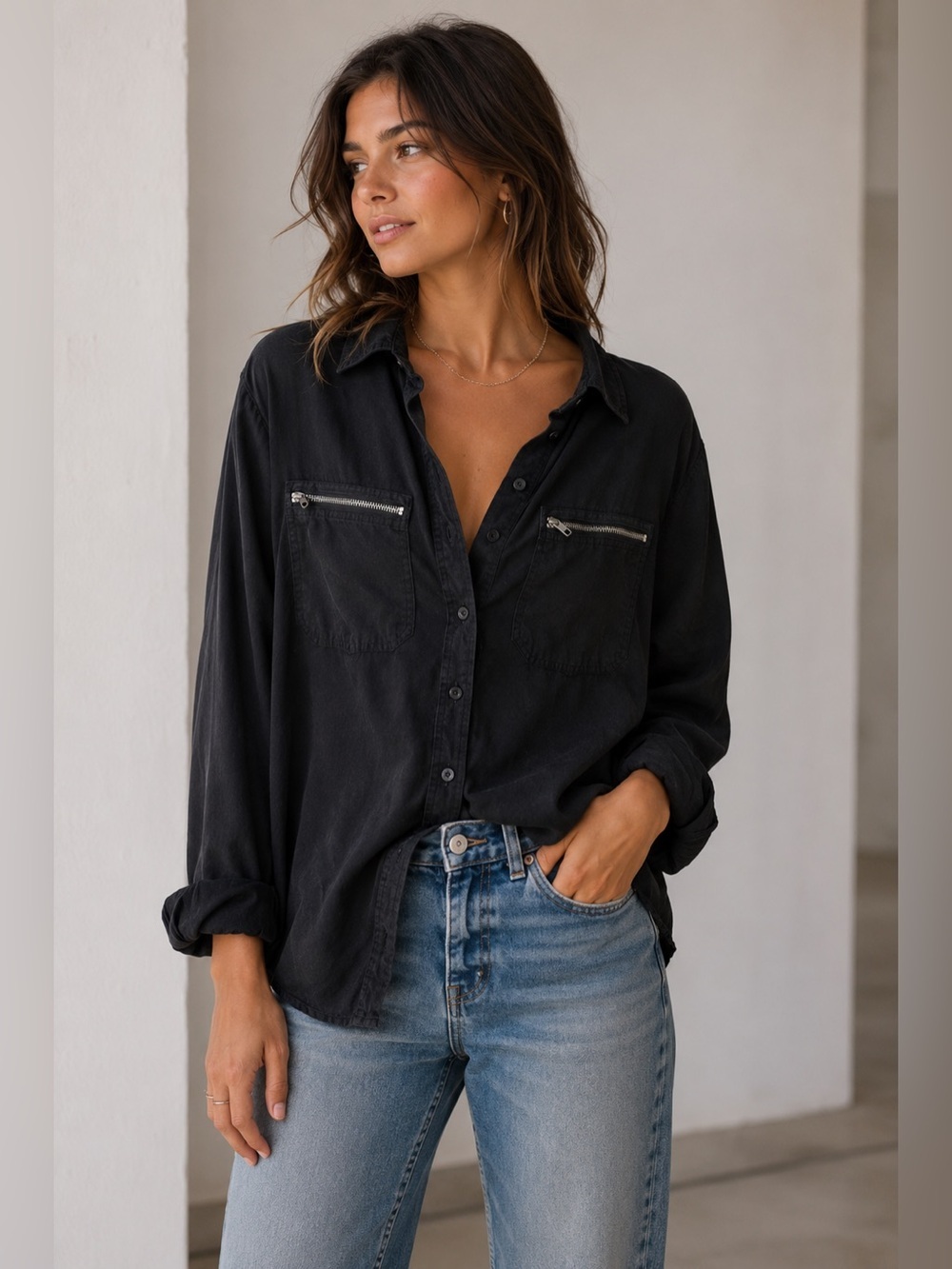 Joe's Jeans Black Button Down Shirt Streetwear Women’s S